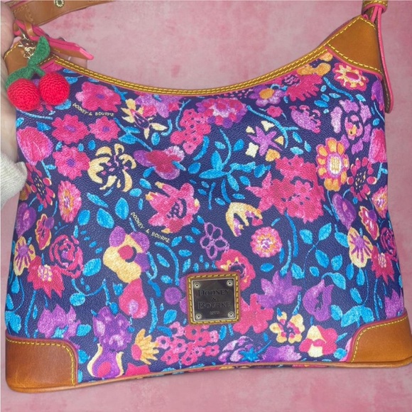 Dooney & Bourke Marabelle Pink Blue Yellow Floral Print Hobo Purse - Picture 4 of 8